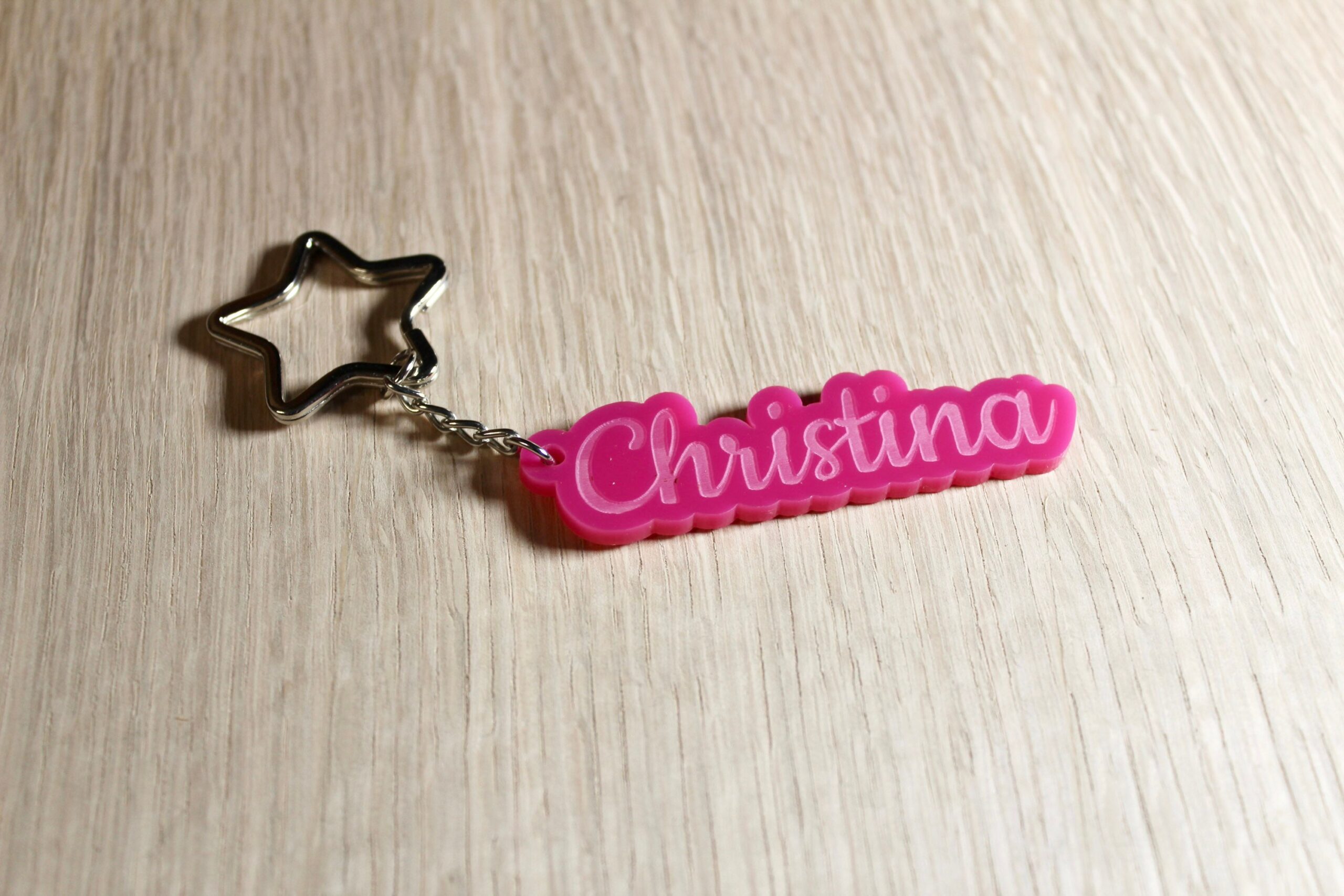 Personalised Engraved Acrylic Name Keyring Gift with Star split ring - Any Name - Image 3