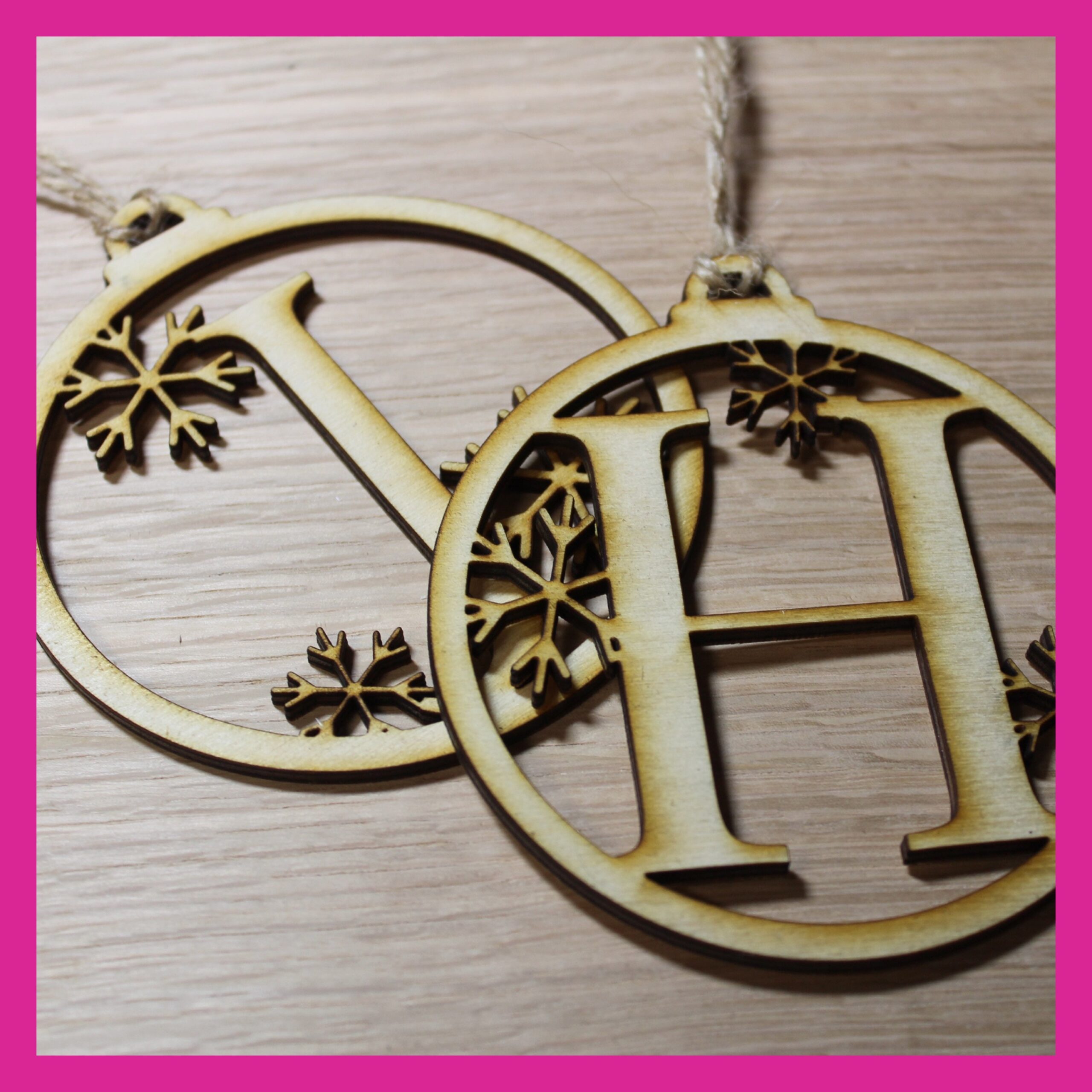 Personalised Wooden Christmas Bauble Tree Decoration - Any Initial - Snowflake Design - Image 2