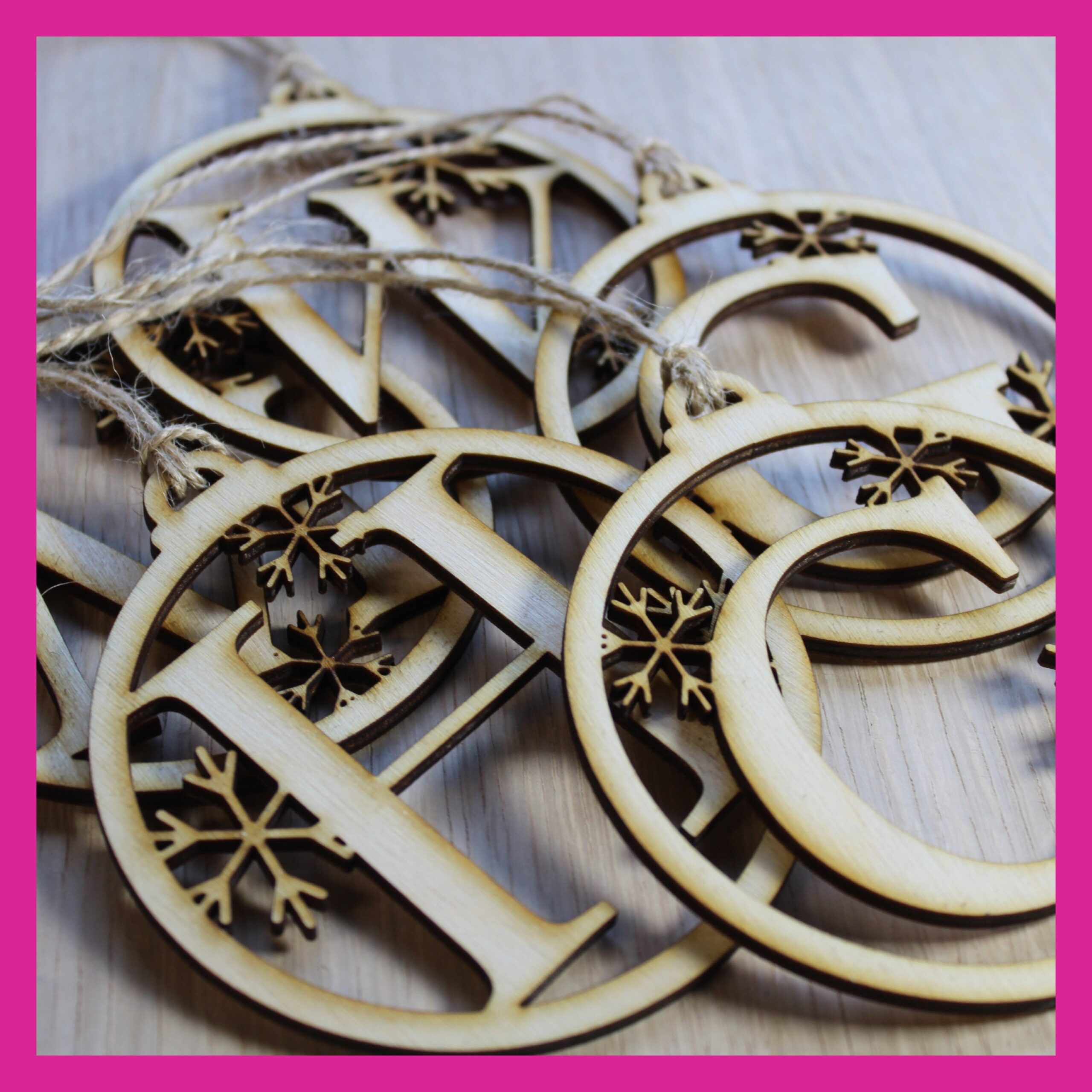 Personalised Wooden Christmas Bauble Tree Decoration - Any Initial - Snowflake Design - Image 3
