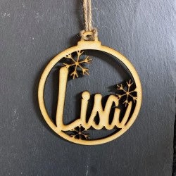 Personalised Wooden Christmas Bauble Tree Decoration - Any Name - Snowflake Design - Image 5
