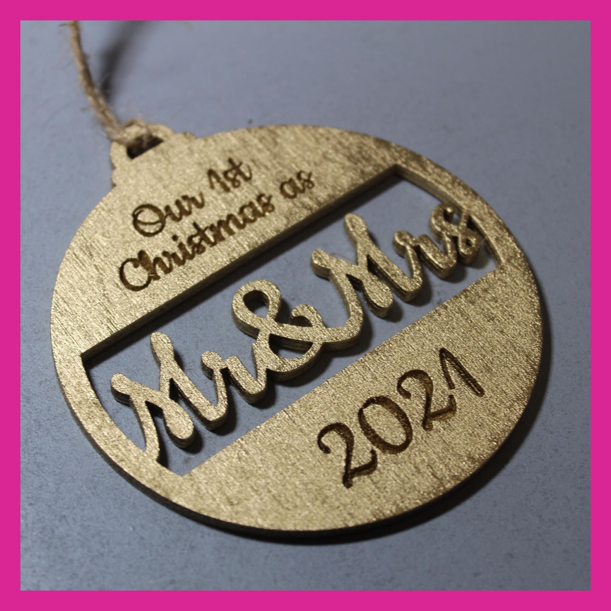 Personalised Our 1st Christmas as Mr & Mrs Wooden Decoration - Choice of colours - Image 2
