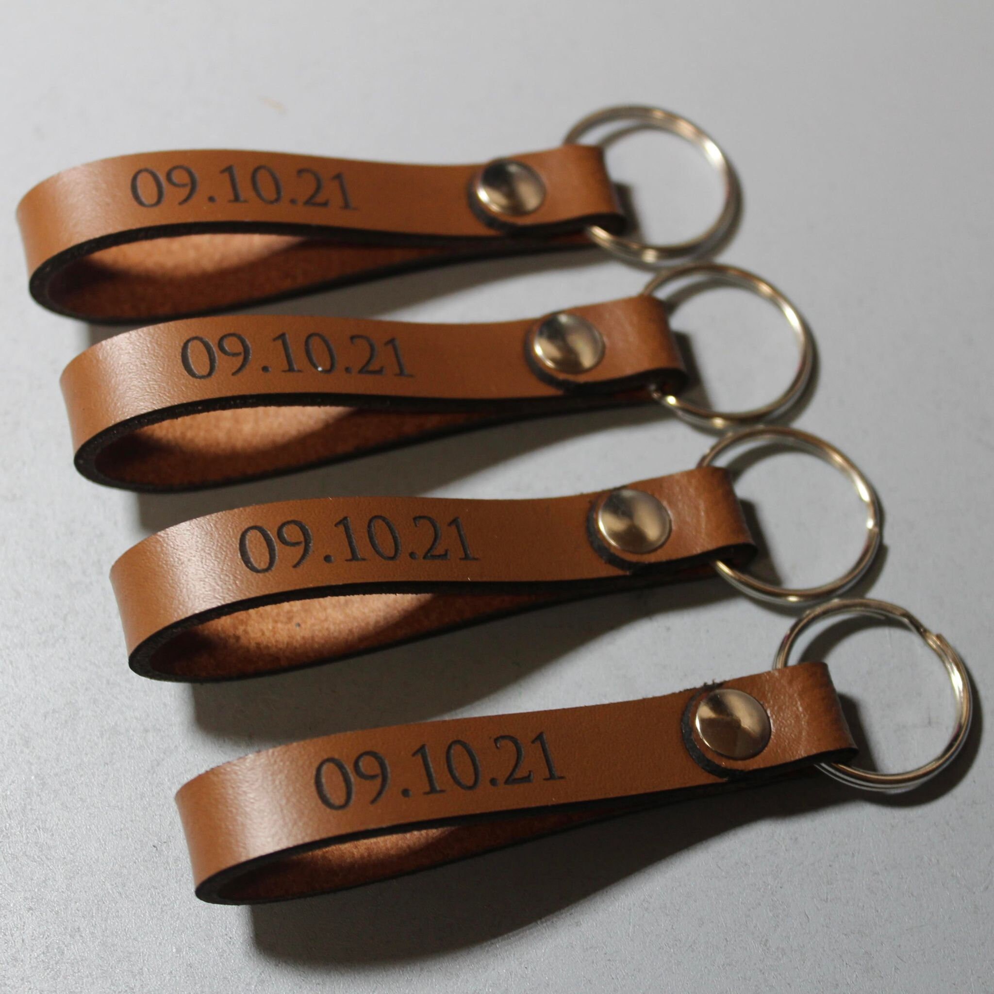 Best Man/Groomsman/Bridesmaid/Bridal party personalised gift - Engraved Leather Keyring - Various Colours - Image 2