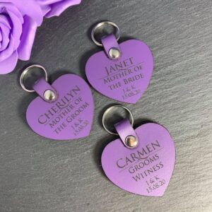 Best Man/Groomsman/Bridesmaid/Bridal party personalised gift - Engraved Leather Heart Keyring - Various Colours