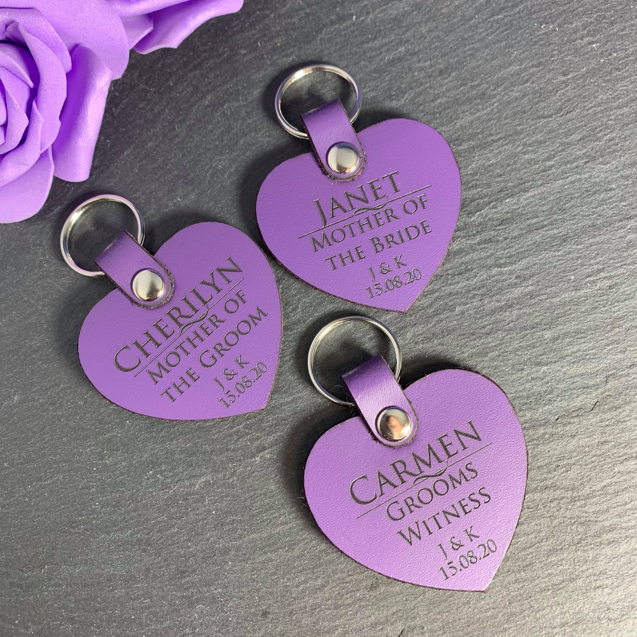 Best Man/Groomsman/Bridesmaid/Bridal party personalised gift - Engraved Leather Heart Keyring - Various Colours