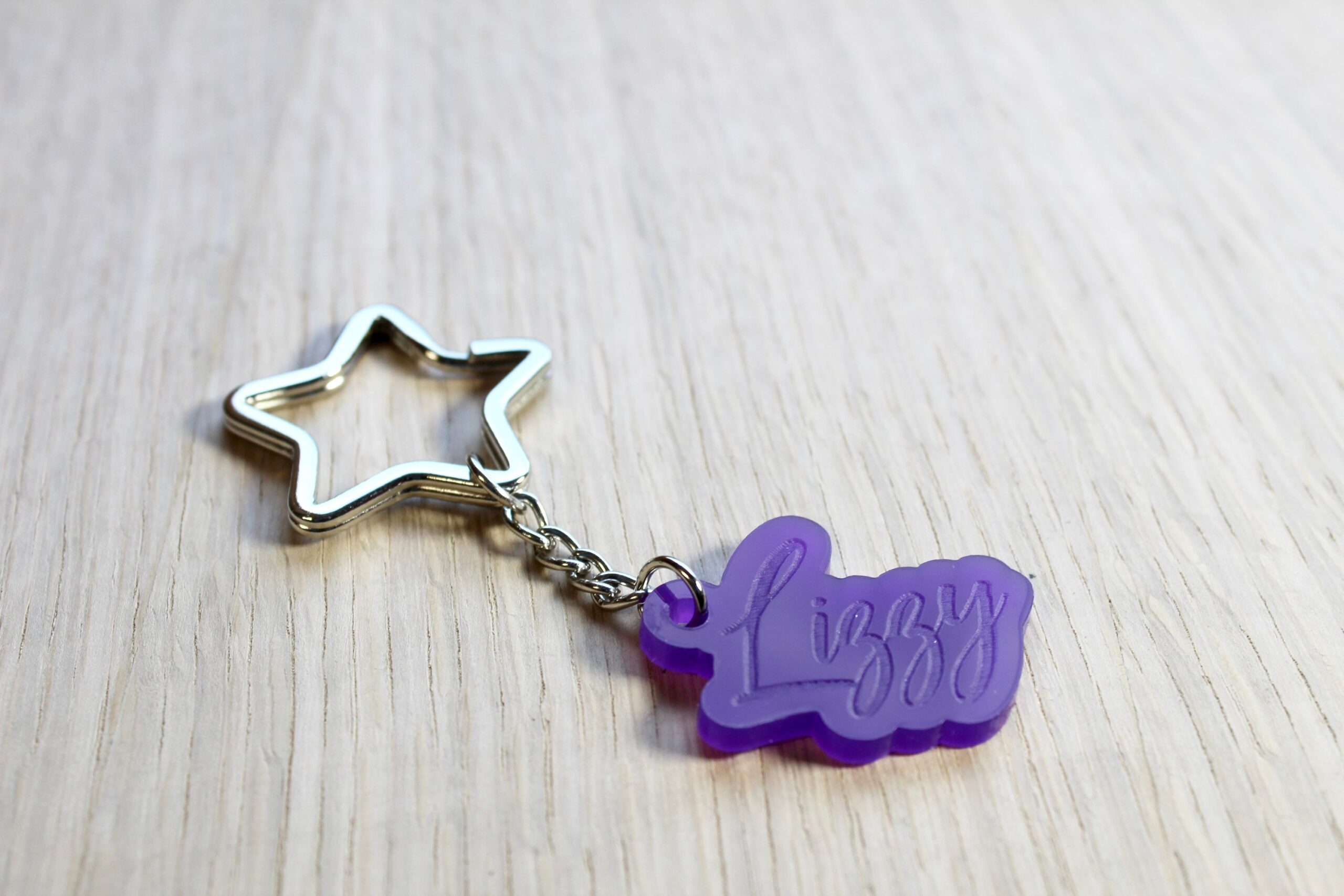 Personalised Engraved Acrylic Name Keyring Gift with Star split ring - Any Name - Image 2
