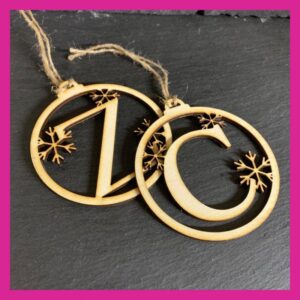 Personalised Wooden Christmas Bauble Tree Decoration - Any Initial - Snowflake Design