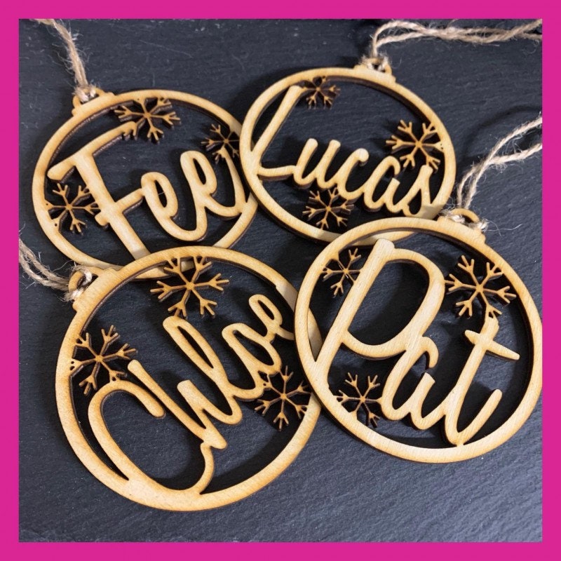 Personalised Wooden Christmas Bauble Tree Decoration - Any Name - Snowflake Design