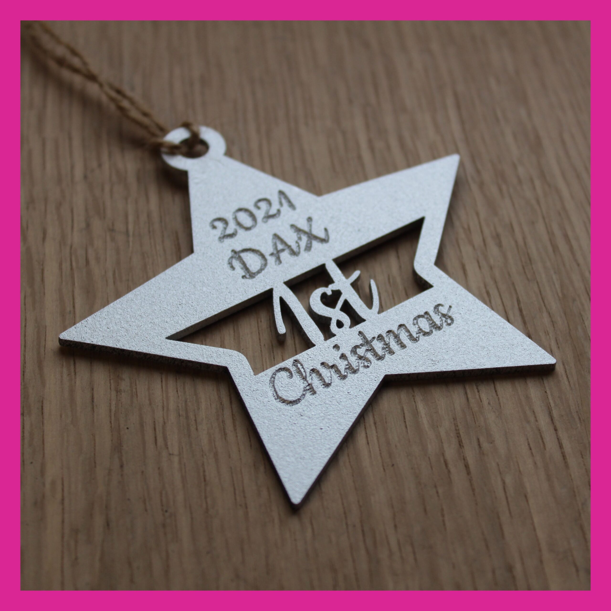 Personalised Baby's 1st Christmas Wooden Star Decoration - Choice of colours - Image 3