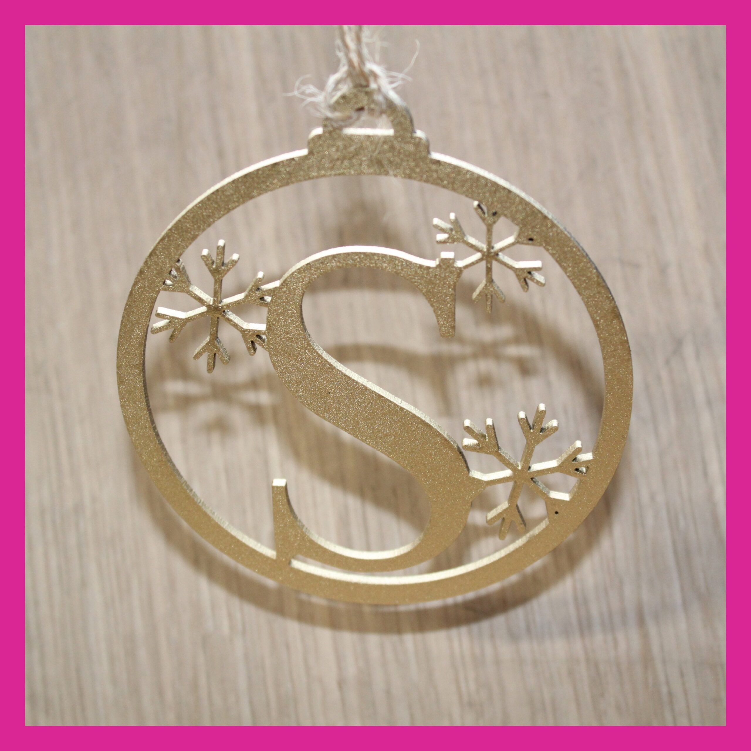 Personalised Wooden Christmas Bauble Tree Decoration - Any Initial - Snowflake Design - Image 4