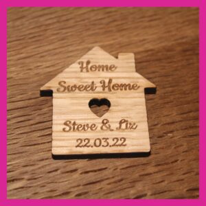Personalised Engraved Wooden Veneer New Home House Shaped Fridge Magnet, First Home, Moving Keepsake, Home Sweet Home Gift Set - Any Text
