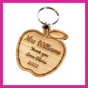 Personalised Engraved Wooden Veneer Apple Shaped Keyring - Teachers Thank You Gift, School Leaver, End of Term