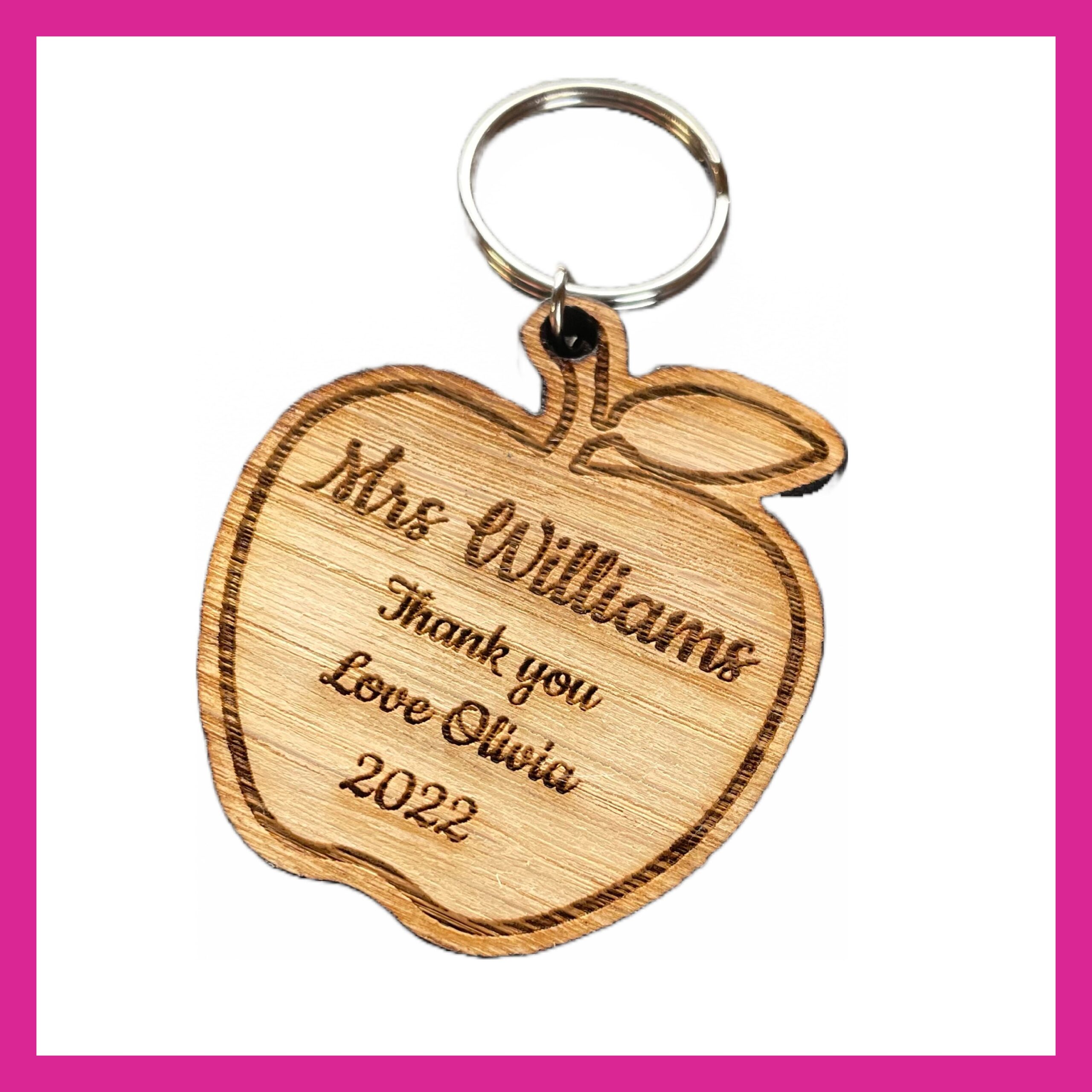 Personalised Engraved Wooden Veneer Apple Shaped Keyring - Teachers Thank You Gift, School Leaver, End of Term