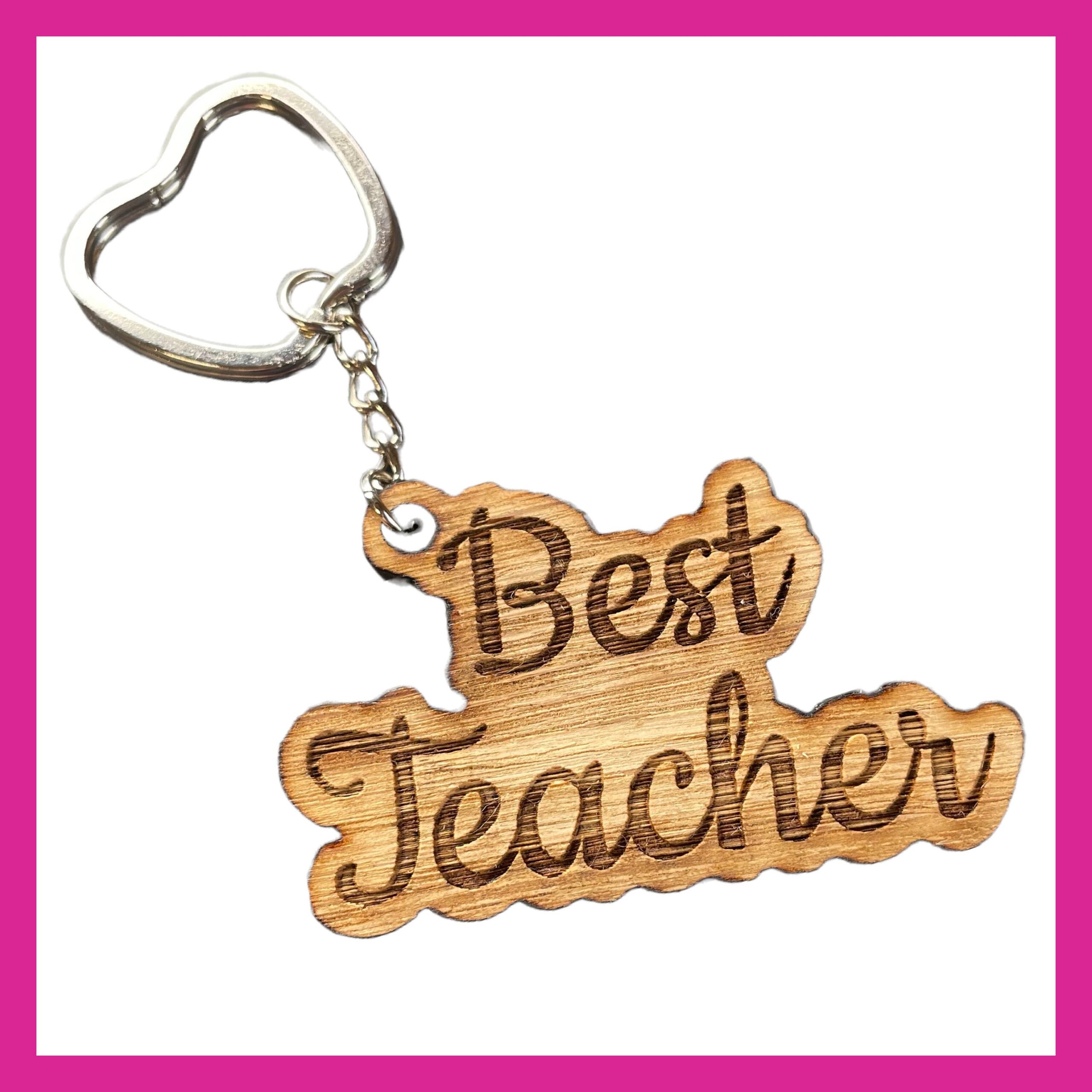 Personalised Engraved Wooden Veneer Name or Word Keyring with Apple Split Ring - Best Teacher Thank You Gift, School Leaver, End of Term - Image 2