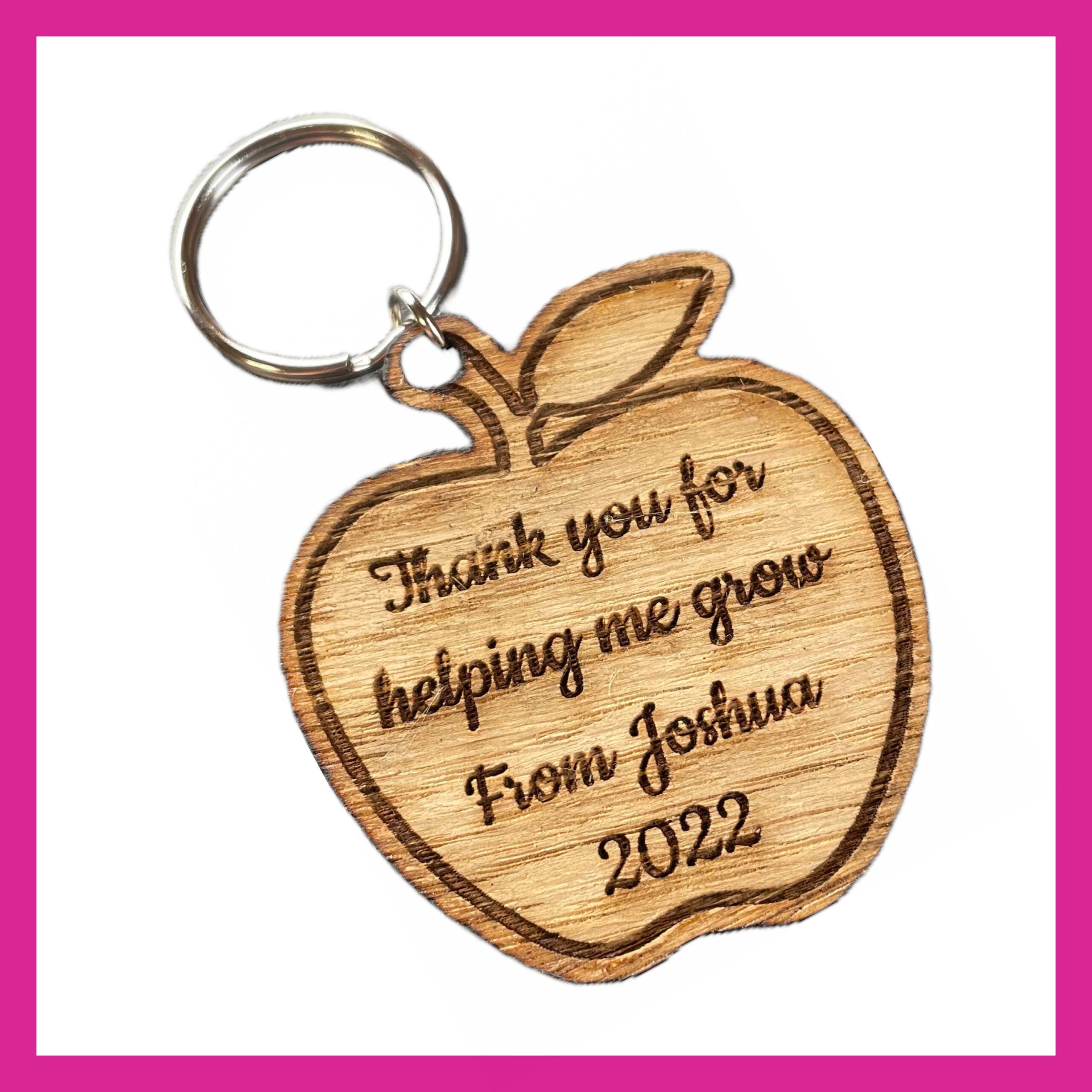 Personalised Engraved Wooden Veneer Apple Shaped Keyring - Teachers Thank You Gift, School Leaver, End of Term - Image 2