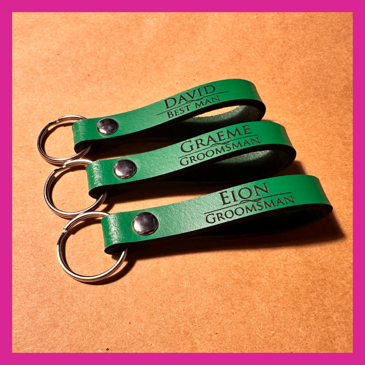 Best Man/Groomsman/Bridesmaid/Bridal party personalised gift - Engraved Leather Keyring - Various Colours - Image 4