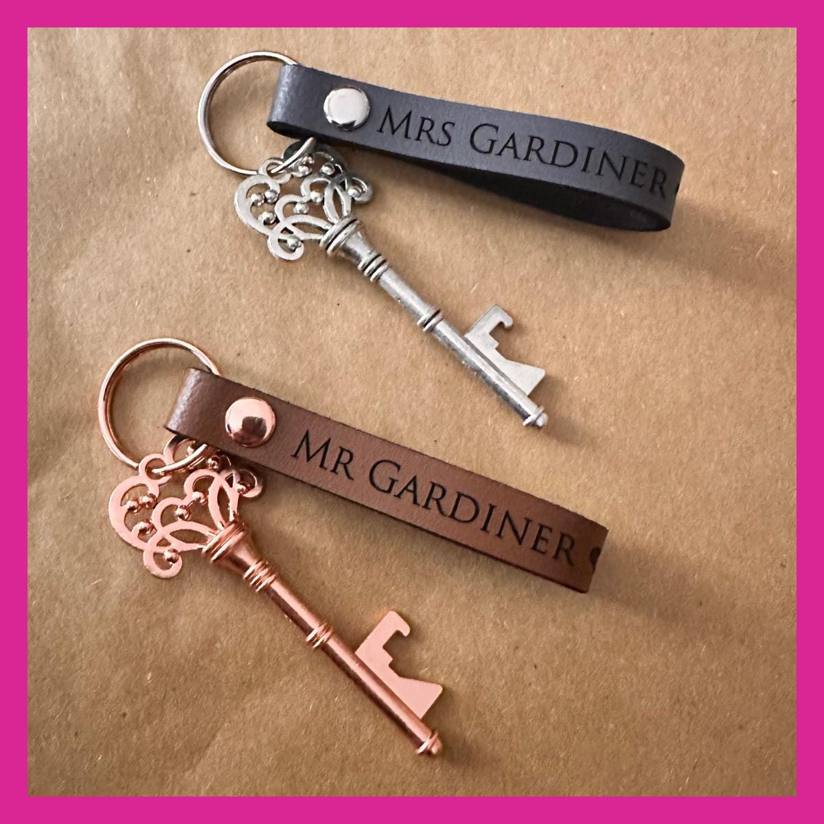 Personalised Engraved Leather Keyring with Decorative Bottle Opener Key - 3rd Year Anniversary, Birthday, Wedding Favour - Image 2