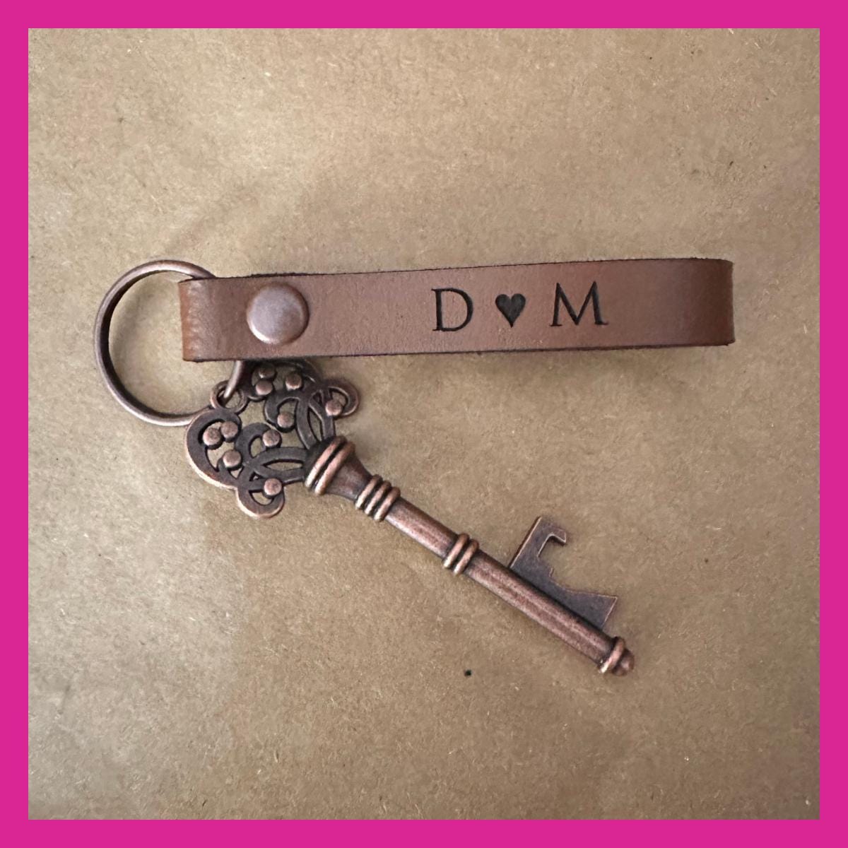 Personalised Engraved Leather Keyring with Decorative Bottle Opener Key - 3rd Year Anniversary, Birthday, Wedding Favour