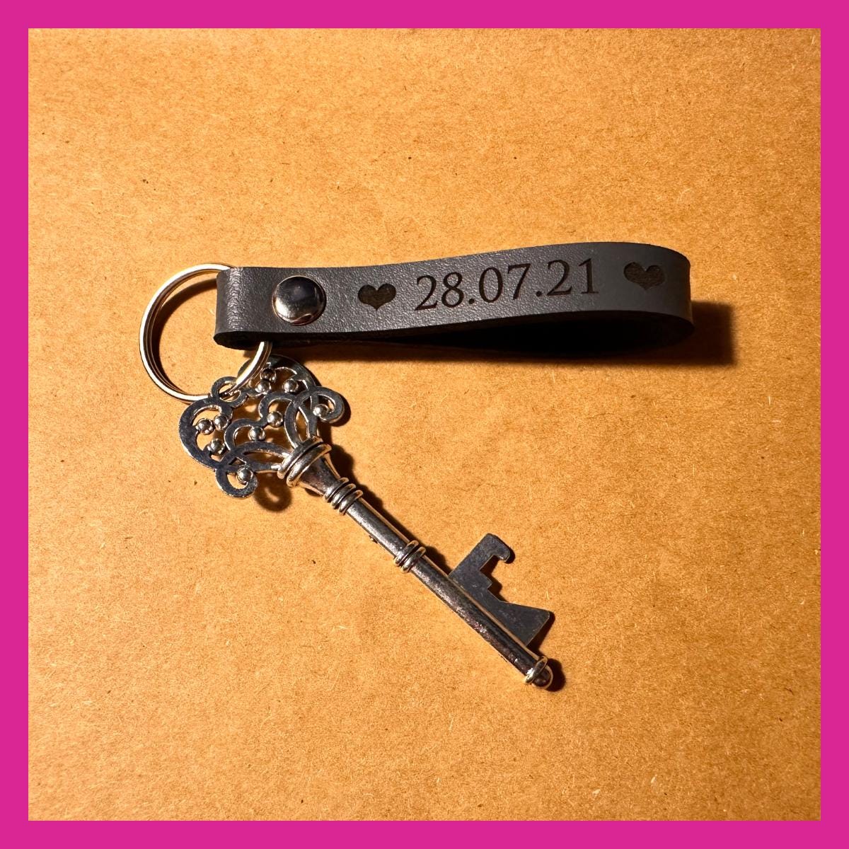 Personalised Engraved Leather Keyring with Decorative Bottle Opener Key - 3rd Year Anniversary, Birthday, Wedding Favour - Image 4