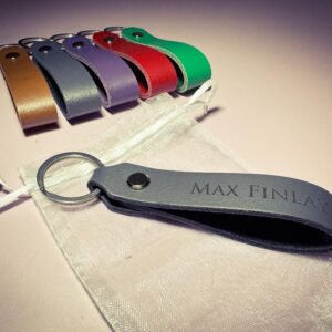 Hand Punched Laser Engraved Personalised Leather Keyring in a Choice of Colours with Gift Bag
