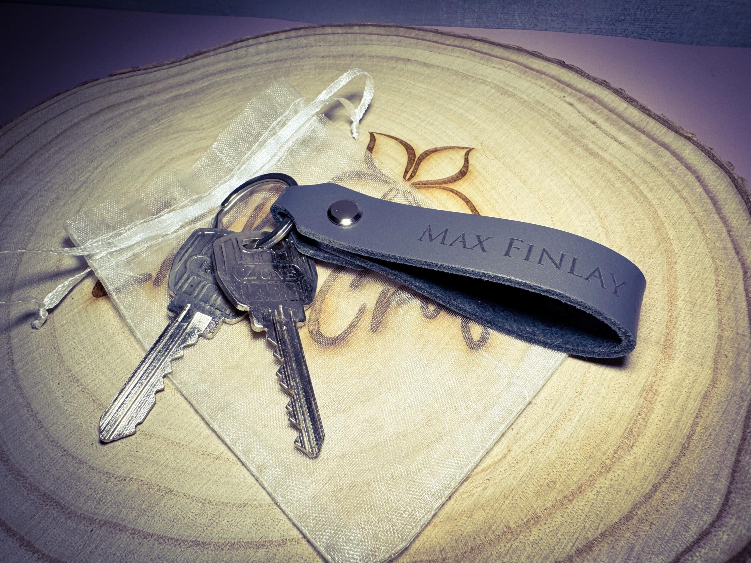 Hand Punched Laser Engraved Personalised Leather Keyring in a Choice of Colours with Gift Bag - Image 5