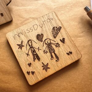 Personalised Engraved Veneered MDF Wooden Coaster, Teacher Gift School Leaver End of Term Thank You Childs Drawing Handwriting