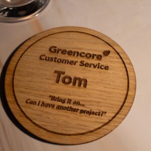 Custom Wooden Oak Veneer Coasters with Cork Back – Personalised with Logo or text, corporate gift