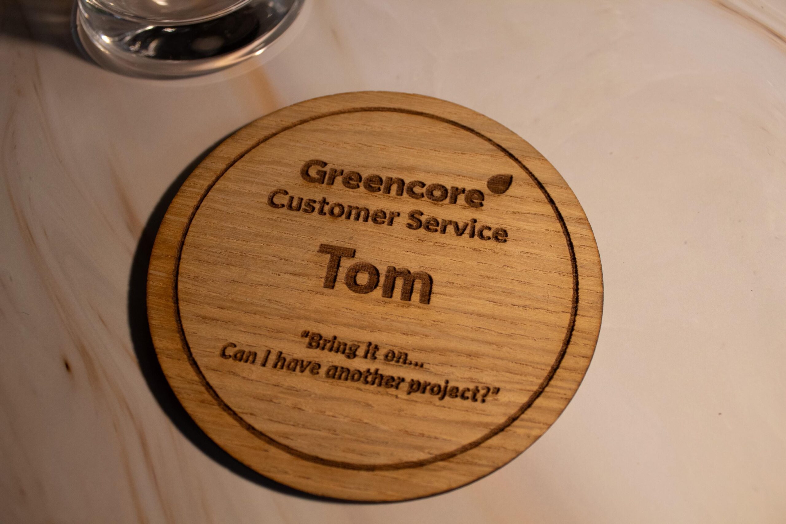 Custom Wooden Oak Veneer Coasters with Cork Back – Personalised with Logo or text, corporate gift
