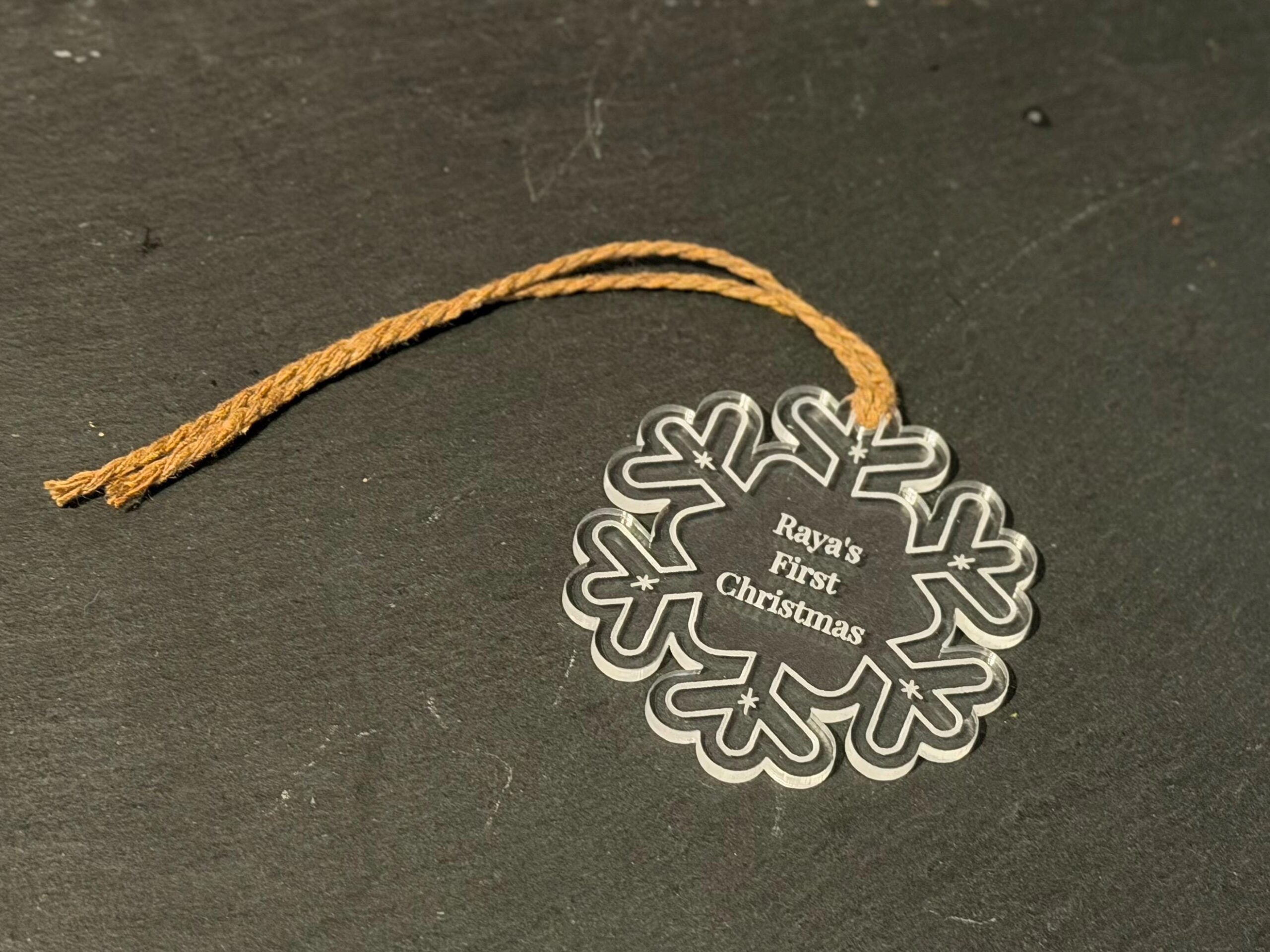 Personalised Engraved Acrylic First Christmas Snowflake - New Baby Gift, Hanging Decoration, Keepsake - Image 2