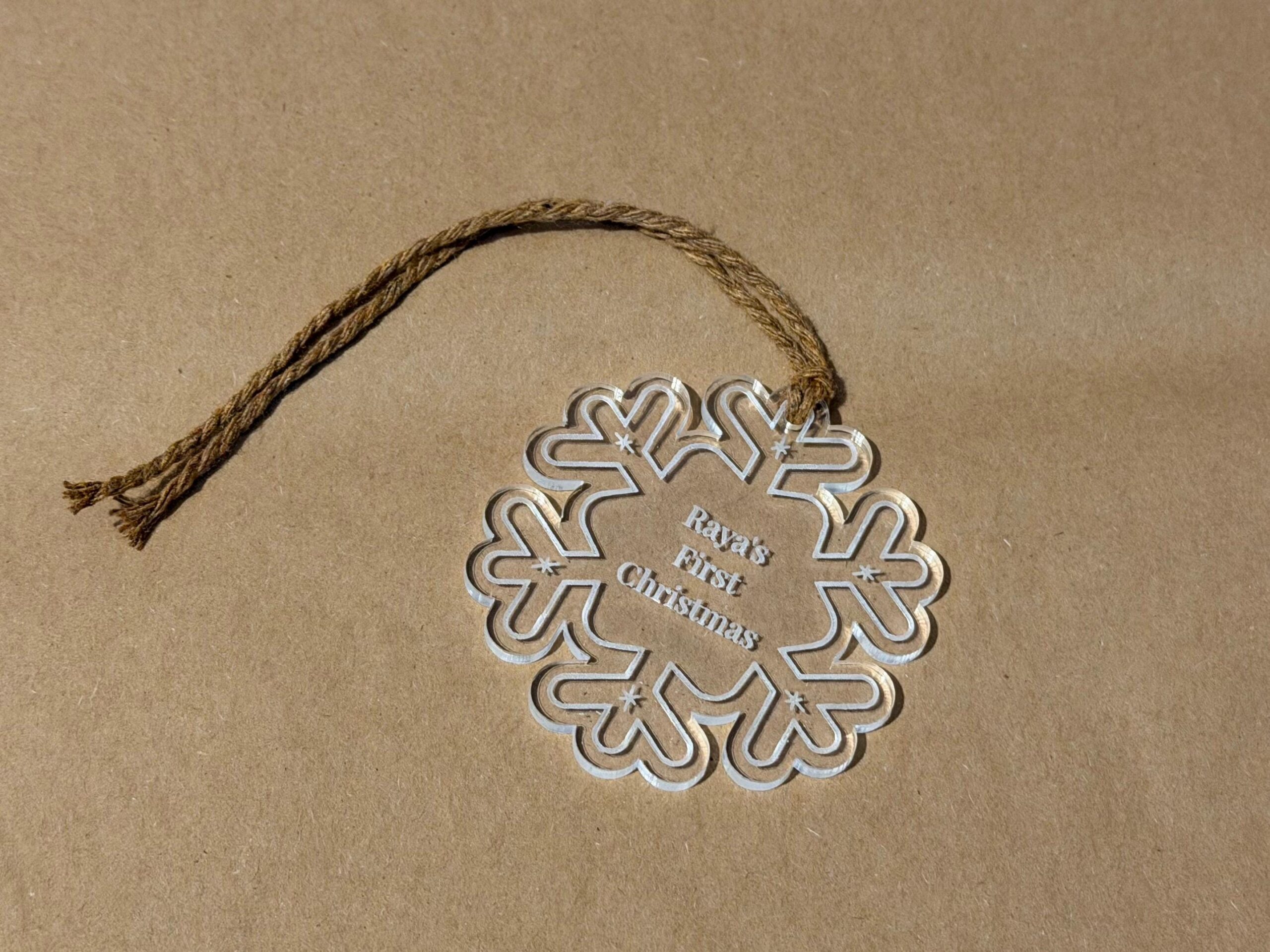 Personalised Engraved Acrylic First Christmas Snowflake - New Baby Gift, Hanging Decoration, Keepsake