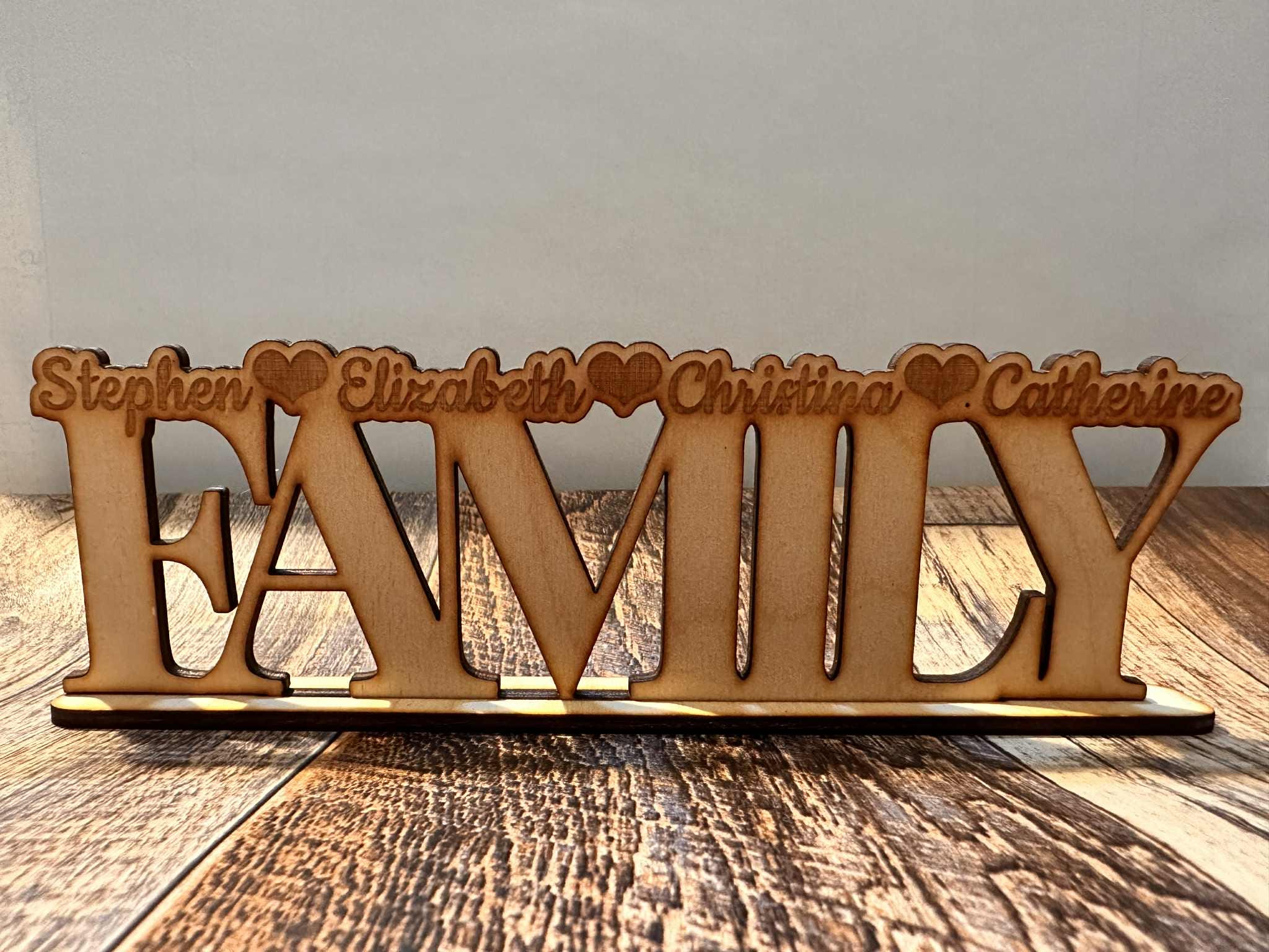 Personalised Engraved Wooden Family Standing Plaque - With Names